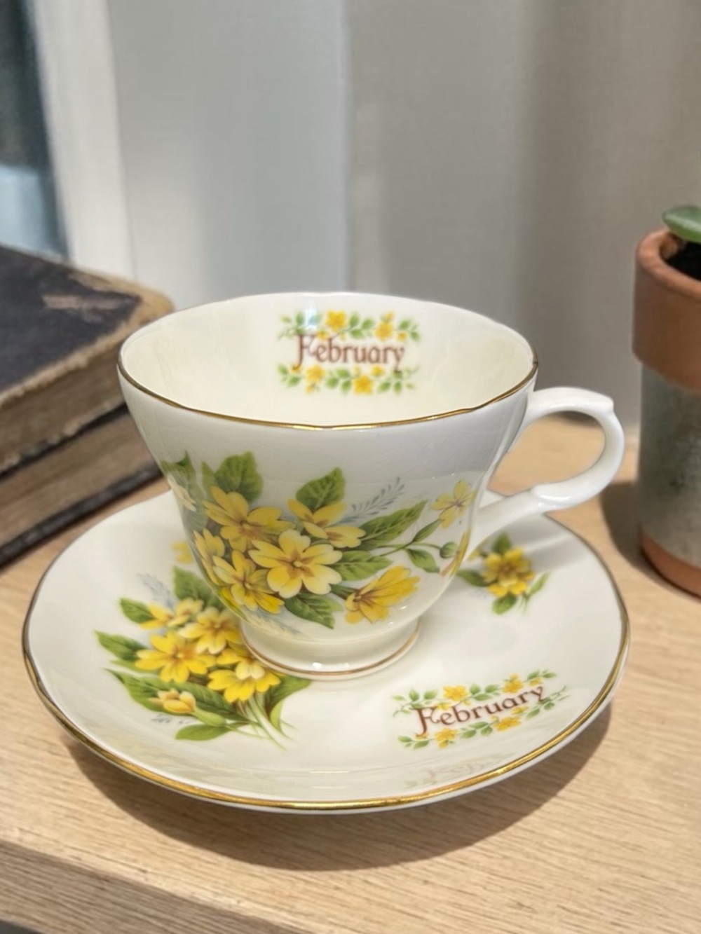 Vintage Crown Trent February Flower of the Month Teacup & Saucer Set – Primrose